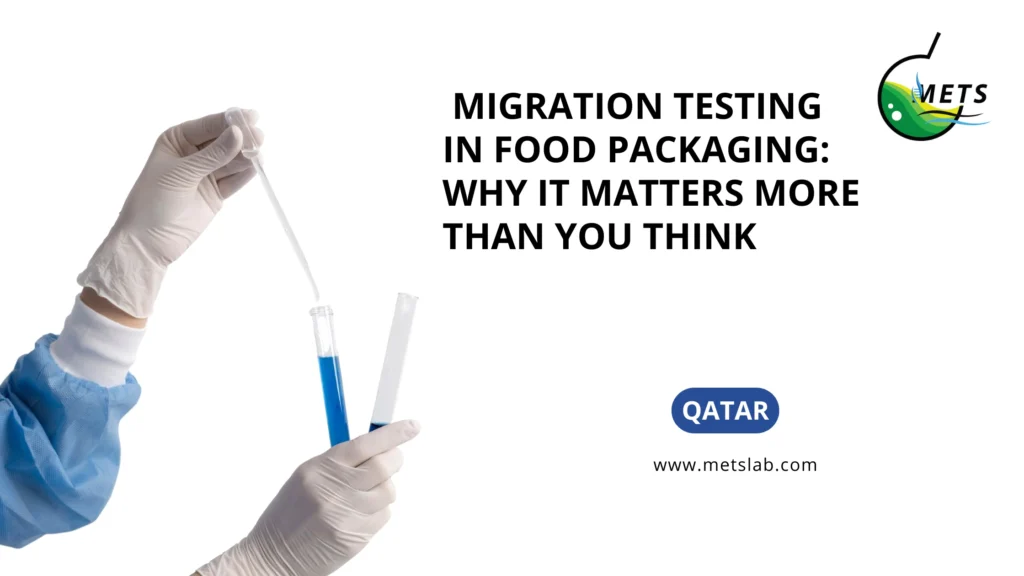 Laboratory technician performing migration testing in food packaging to ensure food contact material safety and regulatory compliance.