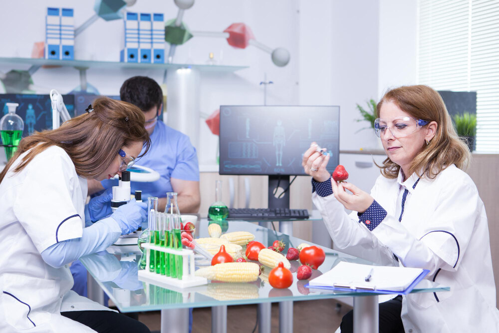 Laboratory technician performing sugar testing on beverage samples in Qatar