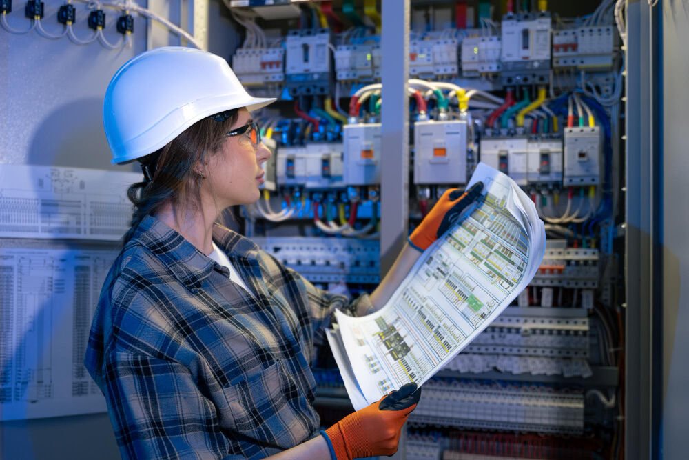 Electrical safety inspection in Qatar by an engineer reviewing a control panel
